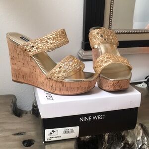 Nine West Gold Wedge Sandals Kalani2 Size 8